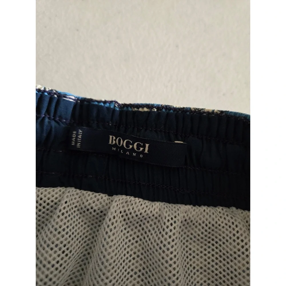 Boggi Milano Mens Blue Fish Print Swim Trunks Made in Italy Size M Mesh Lined‎